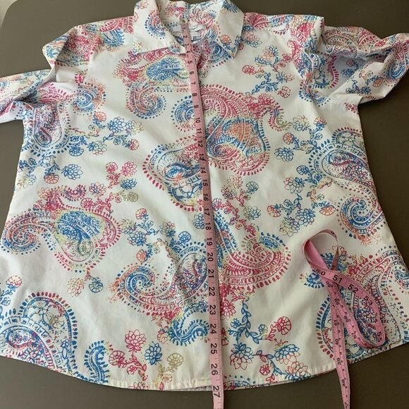 Foxcroft Womens Blouse 16 3/4 Sleeve Button Up Paisley Ivory Shirt Wrinkle Free - Picture 13 of 15